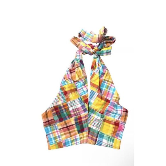 Staud x Birkenstock Womens Kai Patchwork Plaid Halter Top SIZE 4 Multicolor NEW - Picture 11 of 12